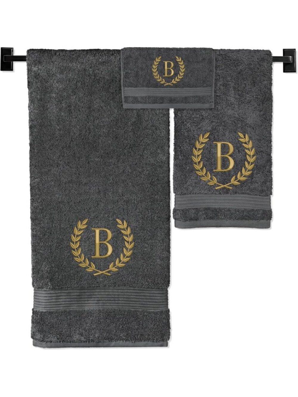 Luxury Monogrammed Grey Towel Set | Personalized Cotton Bath Towels | 3-Piece